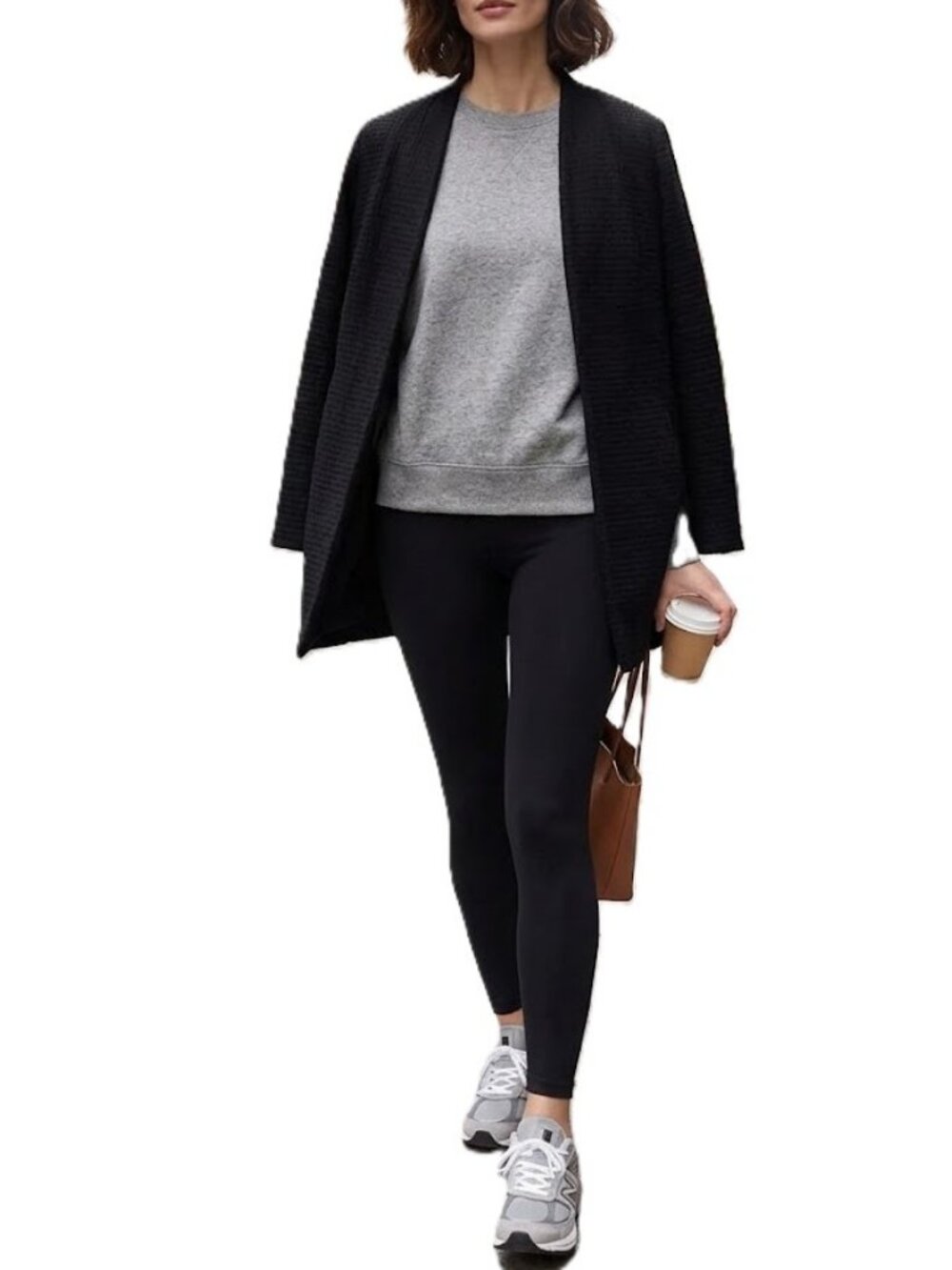 EILEEN FISHER Black Open Front Jacket Tencel Cotton Stretch Blazer Pockets EUC